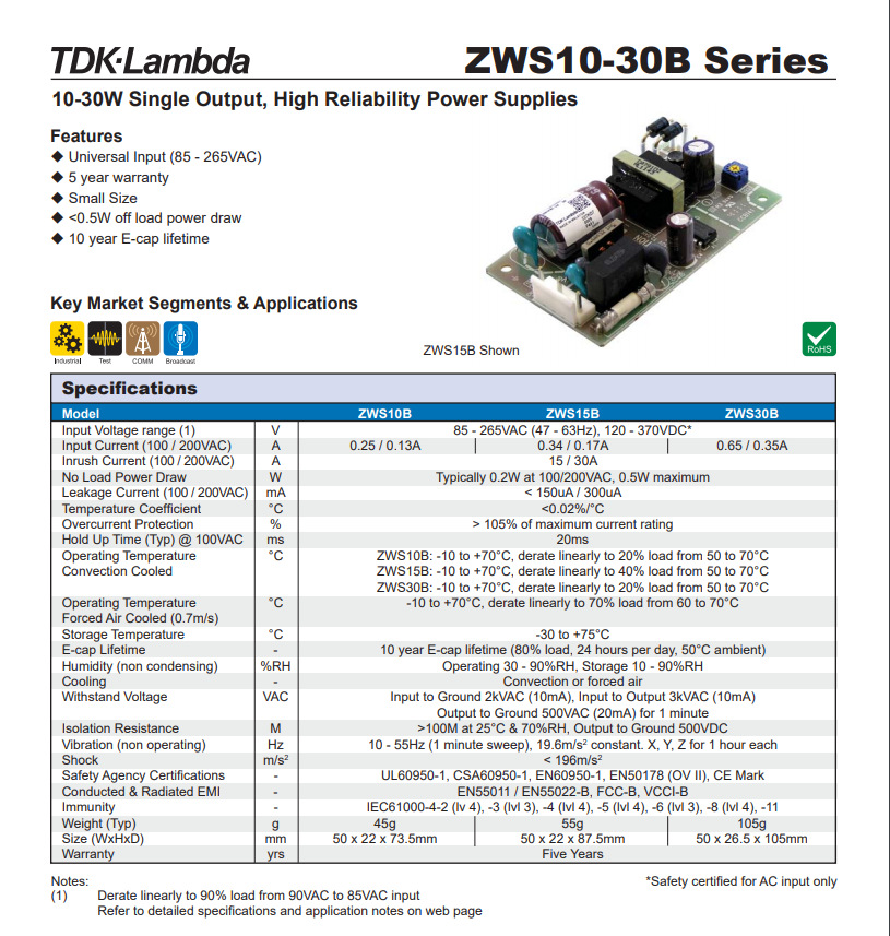 TDK拉姆达电源模块 ZWS30B-12